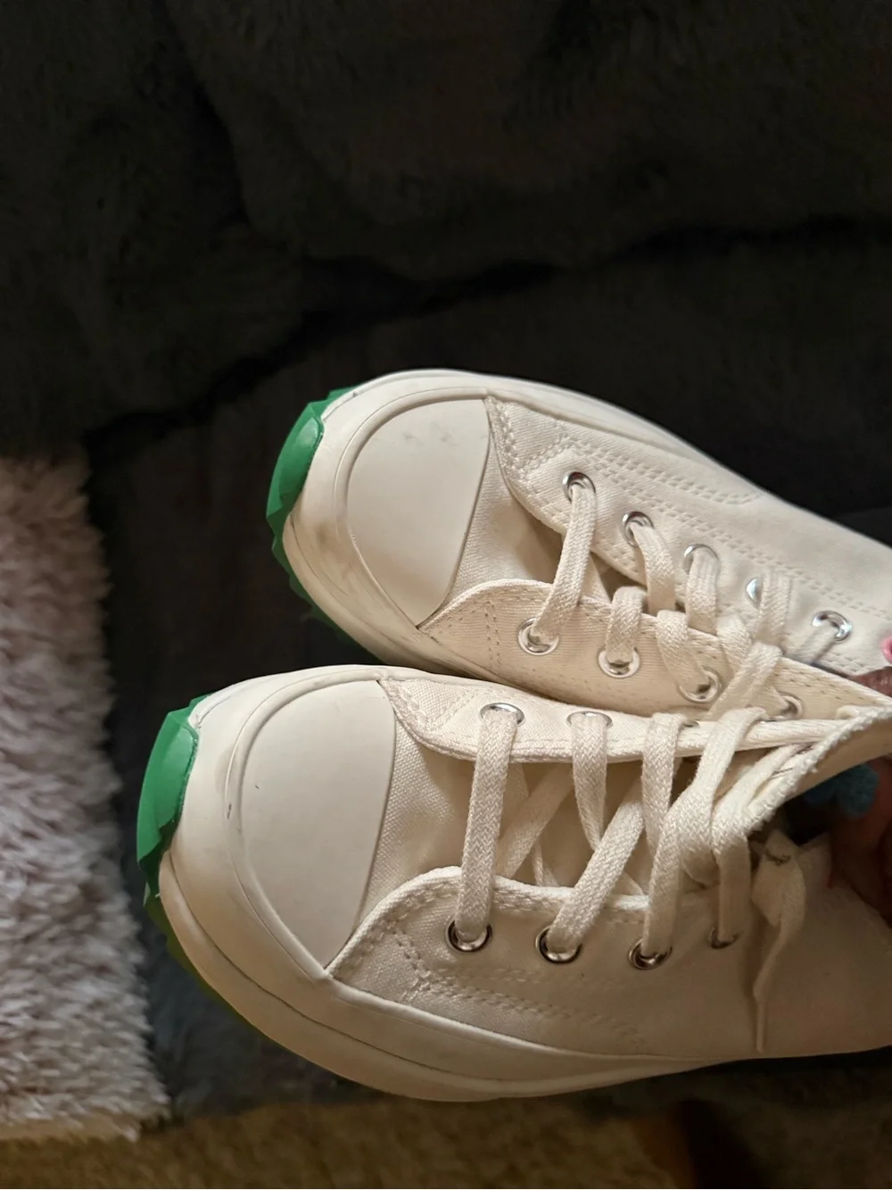🔥🔥RUN STAR HIKE Cream Platform Sneakers with Green and Pink Sawtooth Soles - Picture 5 of 9